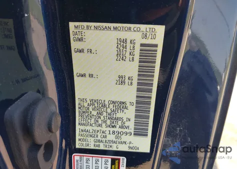 2010 Nissan Altima 2.5 S из США, поврежденный, VIN 1N4AL2EP7AC189099